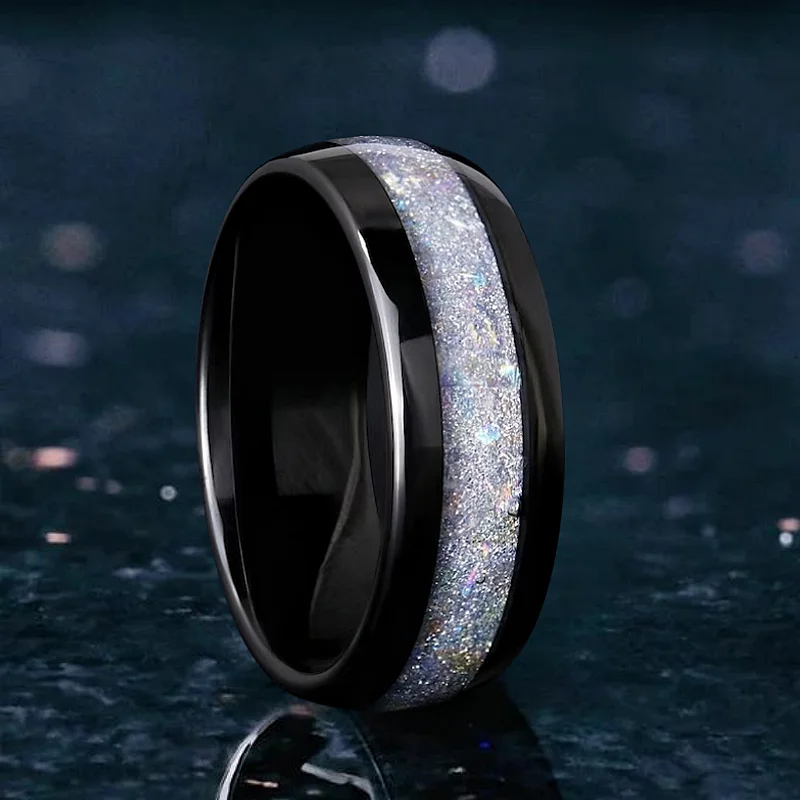 

Synthetic Moonstone Ring Jewelry Gift Valentine's Day Gift Vintage Men Black Background White Sparkling Stainless Steel Ring