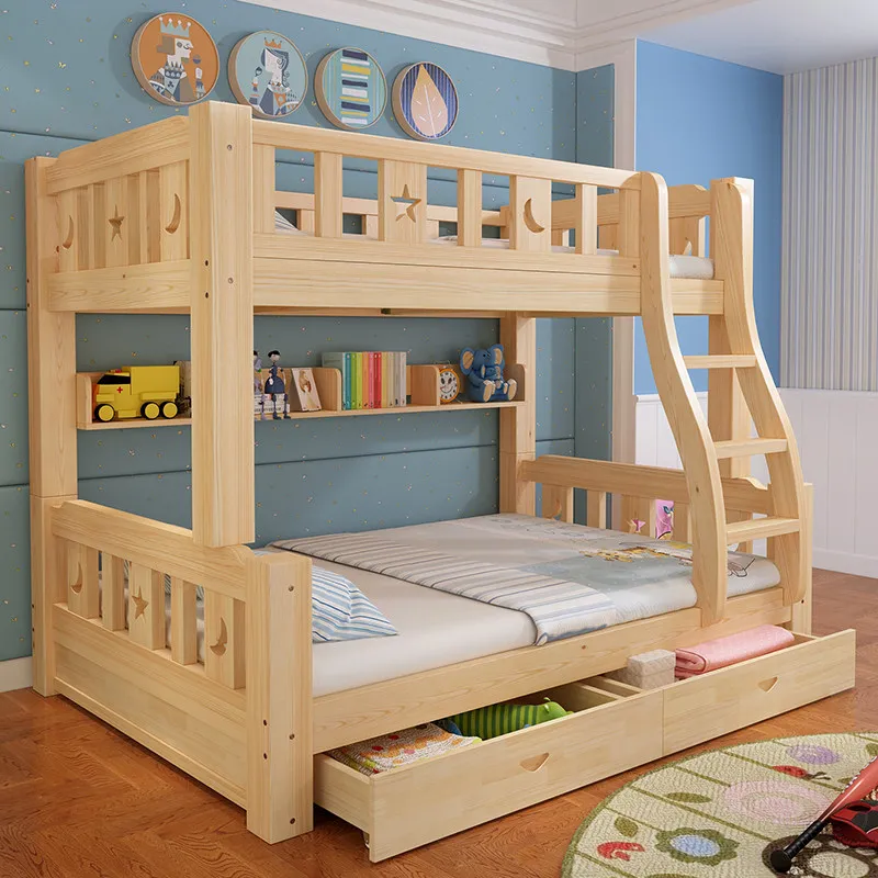 Upper and lower beds Full solid wood mother and child Multifunctional small apartment double high and low beds