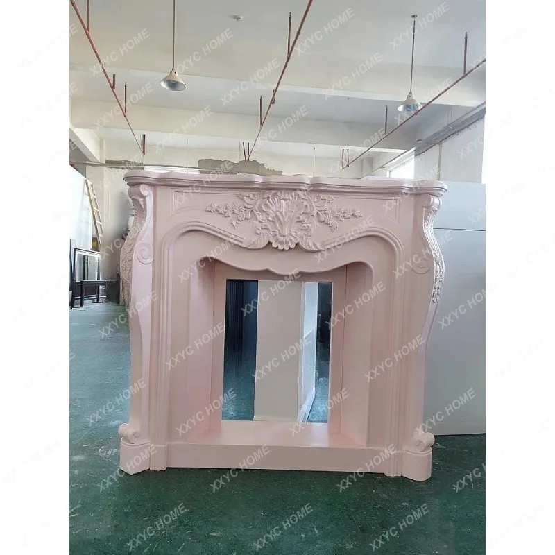 XXArt  light luxury  solid wood carving flower fireplace decorative cabinet entrance background wall retro