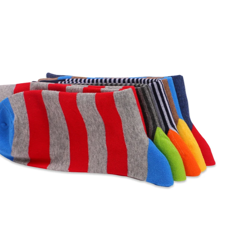 5Pairs Men Socks Cotton Business Casual New Sock Striped Happy Colorful Men Long Socks Plus Size EU40-47