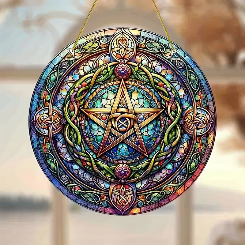 

Celtic Knot Pentagram Suncatcher-Multicolor Stained Glass Style Window Hanging,Thanksgiving,Garden,Patio,Bedroom,Home Decor