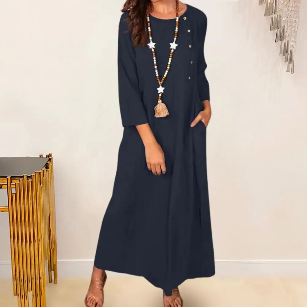 

2024 Spring Maxi Robe Women Fashion Lapel Neck Dress Casual Long Sleeve Baggy Shirt Vestidos Solid Color OL Work Sundress