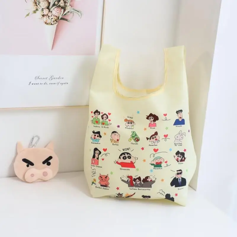 귀여운 만화 크레용 신짱 접이식 쇼핑백 휴대용 대용량 보관 가방 레저 운반 가방 숄더백