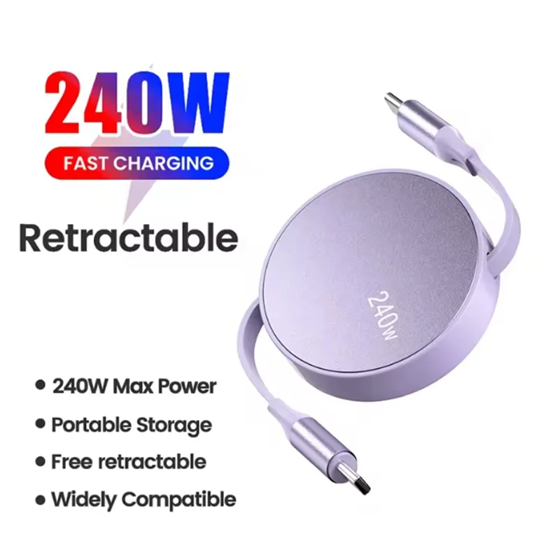 Przenośny, wysuwany kabel USB typu C o mocy 240 W do szybkiego ładowania i transmisji danych USB typu C do telefonów iPhone Android Xiaomi Huawei OPPO