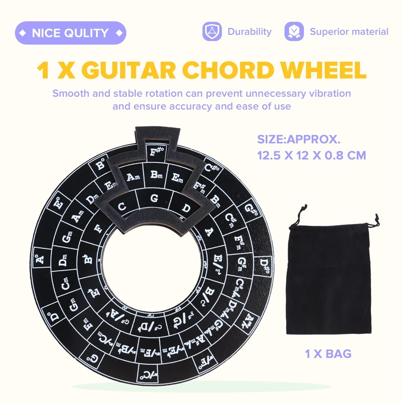 Circle of Fifths Wheel Gitarren-Akkordrad, Holzmelodie-Werkzeug, musikalisches Akkordrad für Musiker, Gitarrenzubehör – Detail 7