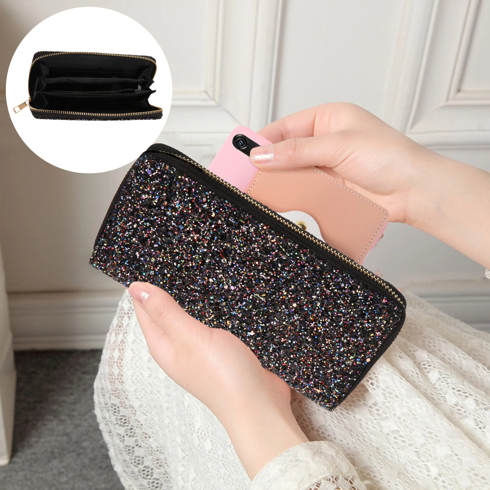 1 قطعة محفظة نسائية طويلة أنيقة لامعة محفظة انغلق حقيبة يد التصميم الإبداعي دائم رائعة هدية عصرية الأم صديقة