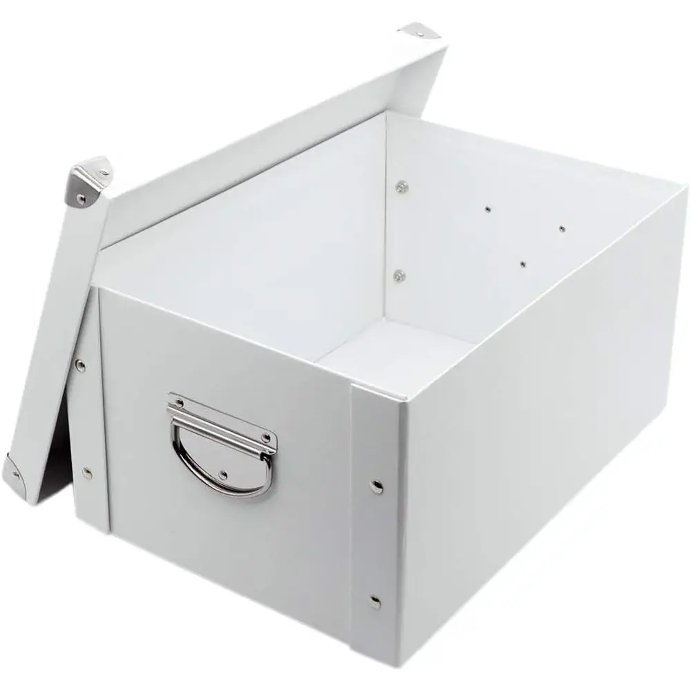 

Sturdy Decorative Memory Box with Metal Reinforcement, Cardboard Storage Bin with Handles for Organizing Keepsakes and Office Su