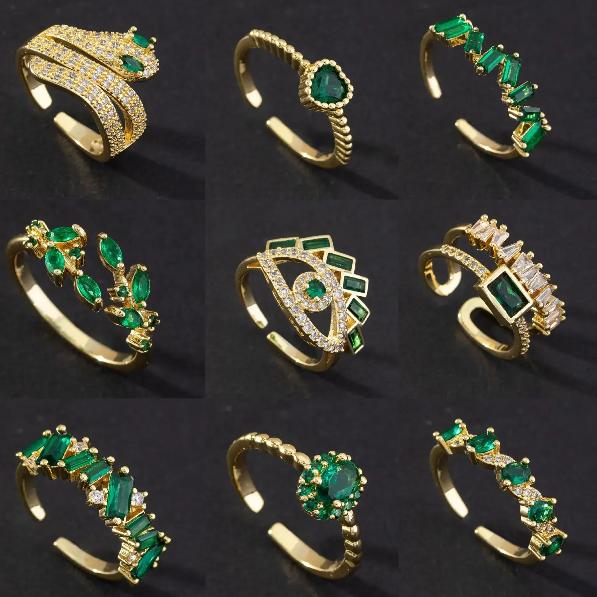 22 Styles Vintage Emerald Zirconia Ring Eyes Snake Copper Ring Trendy Design Noble Temperament Open Girls Ring Jewelry  Luxury