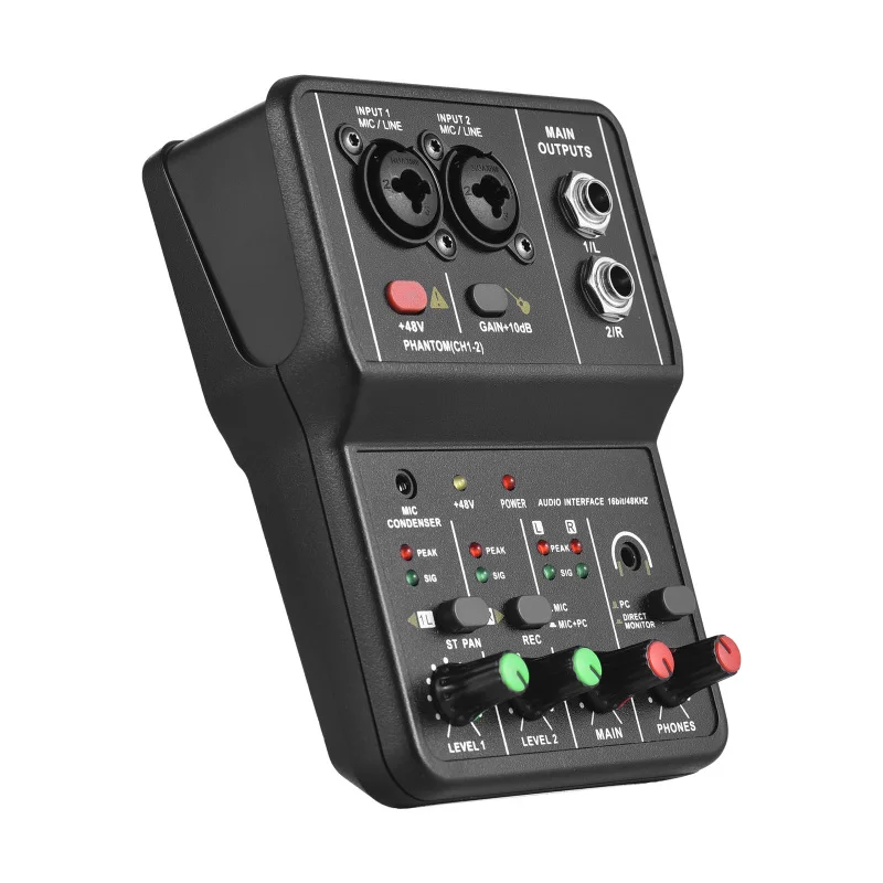 Audio Interface Professional Recording Sound Card 16bit/48kHz Mini USB Audio Interface Sound Card 2-In & 2-Out