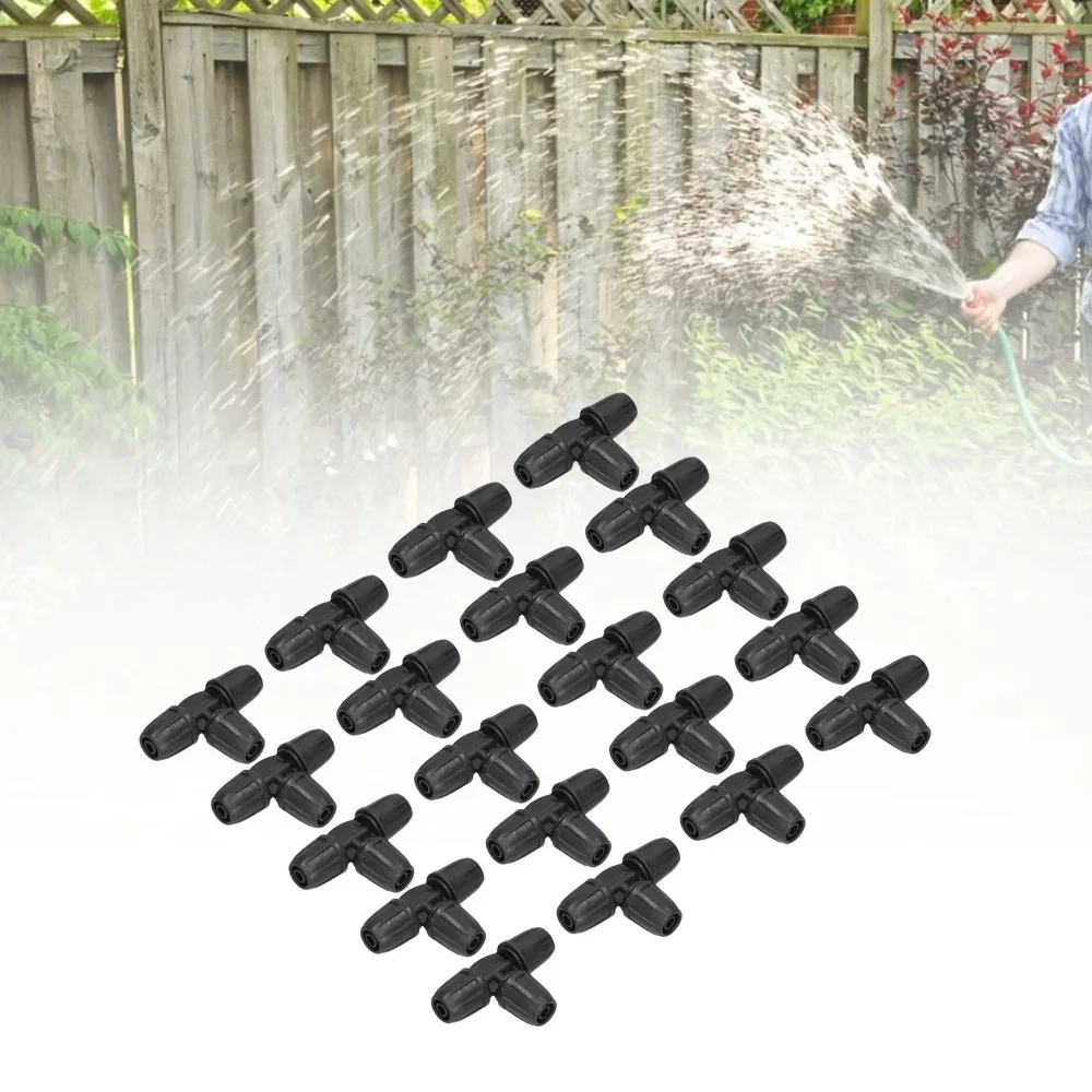 20PCS Plastic Drip Irrigation Tee Connector Lightweight Black 5/16 Inch Drip Tee Easy Installation Good Sealing