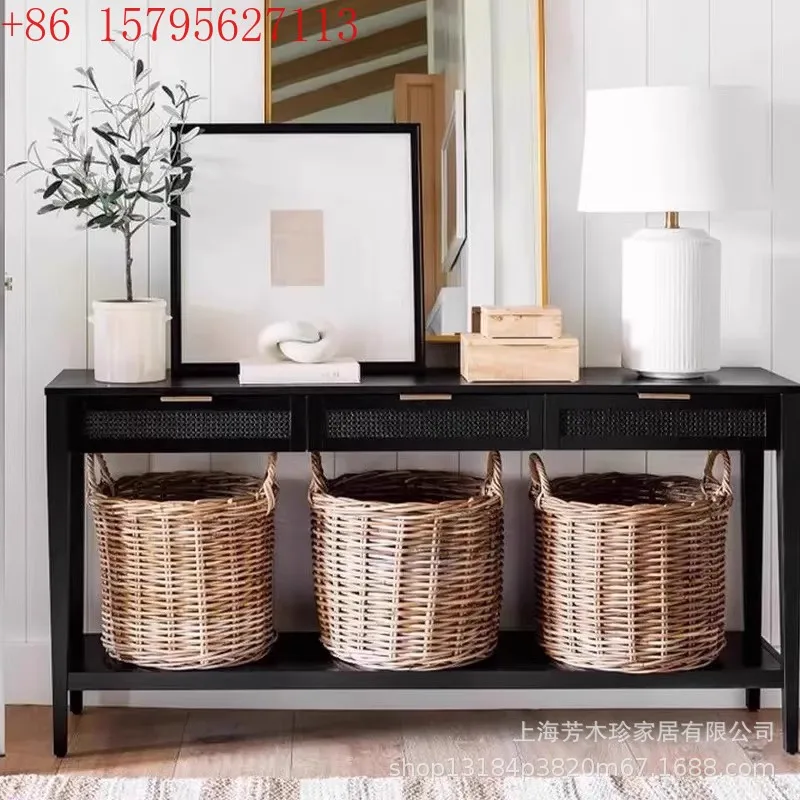 

Retro solid wood entrance table French medieval style living room entrance entrance side table against the wall decoration case