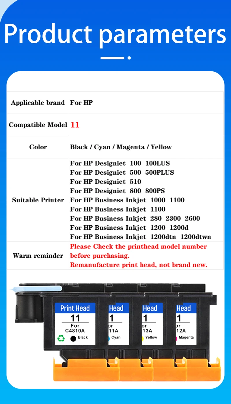 Głowica drukująca 11 do HP 11 HP11, głowica drukująca 11 HP11 odnowiona do drukarek HP Designjet 100 500 510 800 1000 1200 — zdjęcie produktu 6