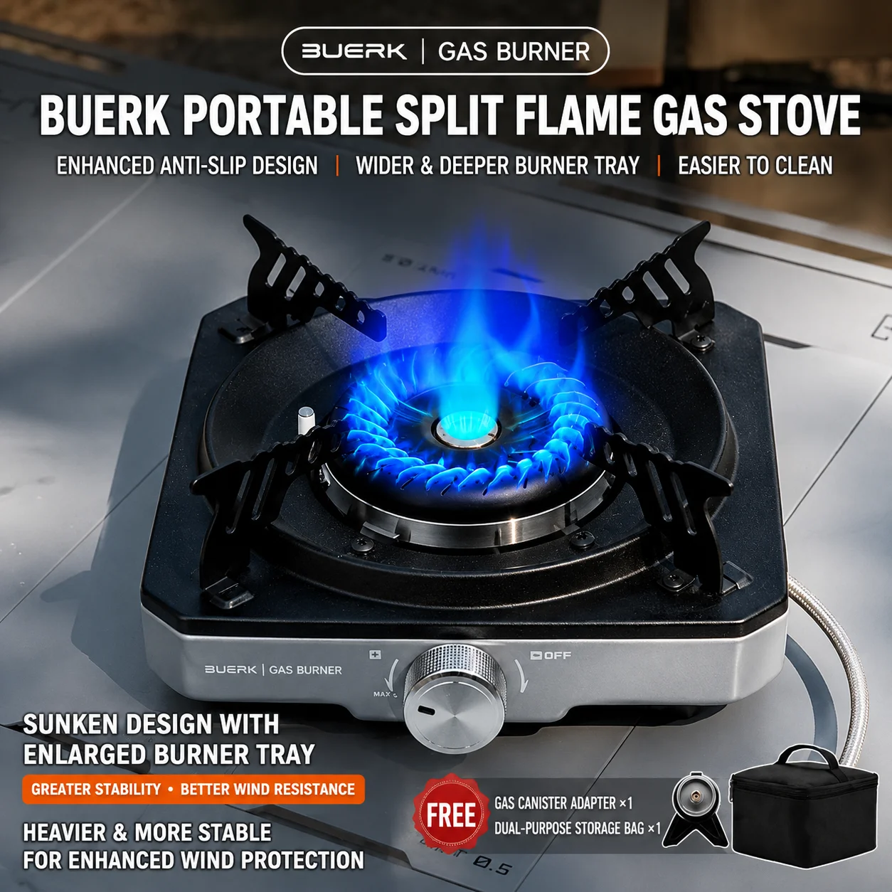 Portable Outdoor Gas Stove 9000W High-Heat Burner, Swirling 