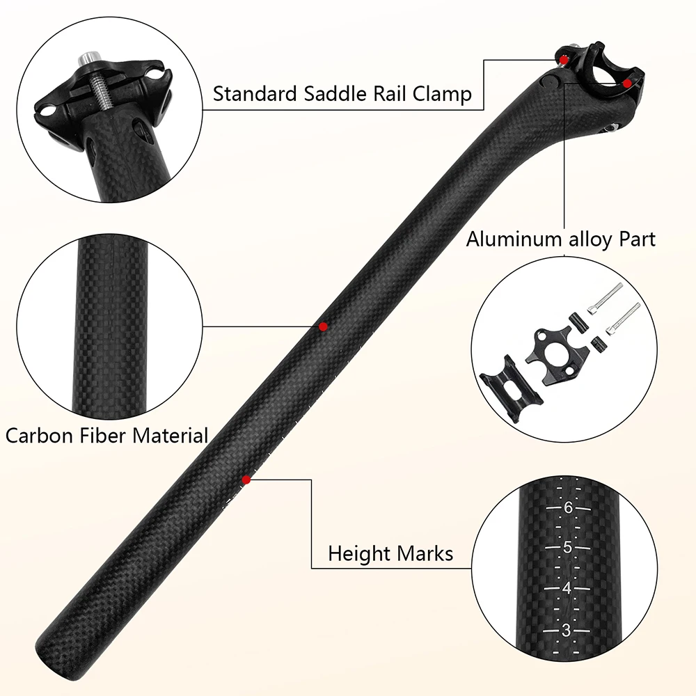 Carbon Seatpost 27.2//30.8/31.6mm matte/Gloss 3k Carbon Fiber MTB/Road Bicycles Carbon Fiber seat post Light seat tube350/400mm