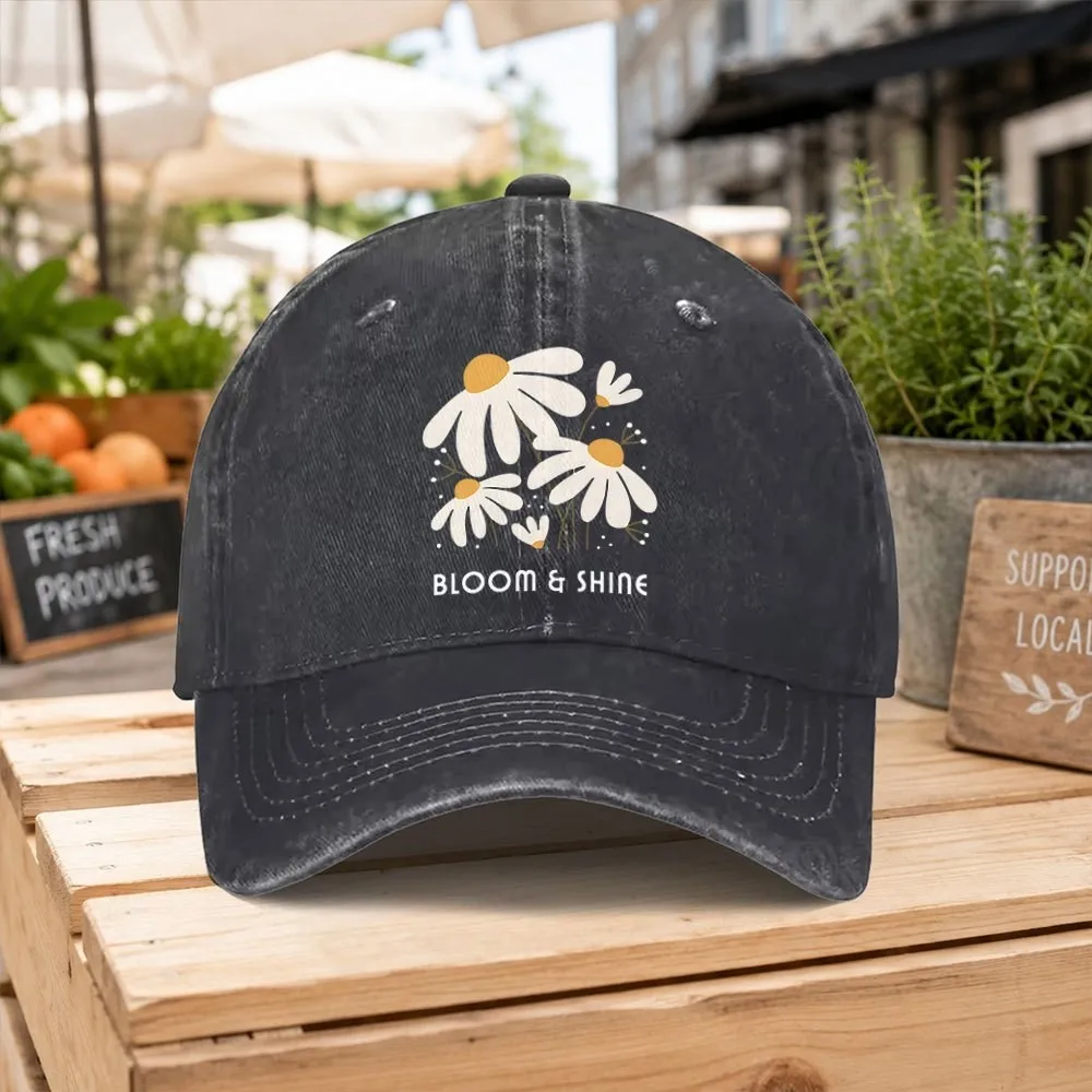 Bloom Shine Daisy Baseball Cap Unisex Washed Cotton Hat Adjustable for Outdoor Hiking Commuting