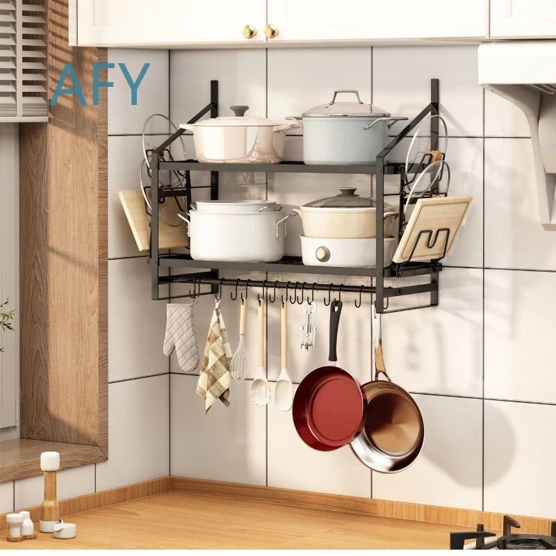 Wall-Mounted Multi-Layer Kitchen Storage Rack Heavy-Duty Carbon Steel Organizer for Seasoning Pots and Spice Jars for Kitchen