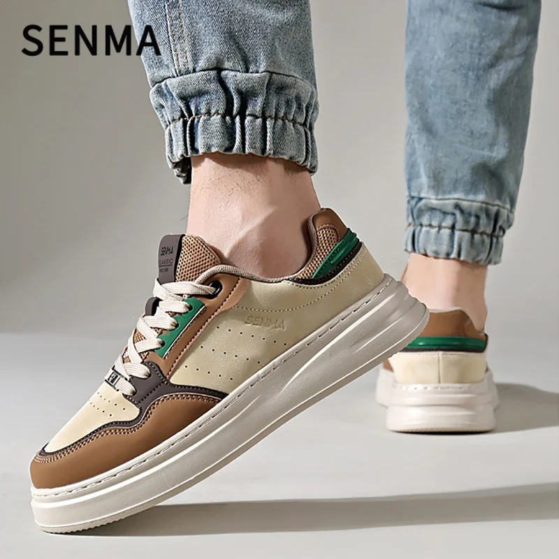 SENMA, zapatos informales de cuero para hombre, zapatos originales versátiles para parejas, zapatos deportivos ligeros de suela gruesa para mujer, Zapatillas de tenis