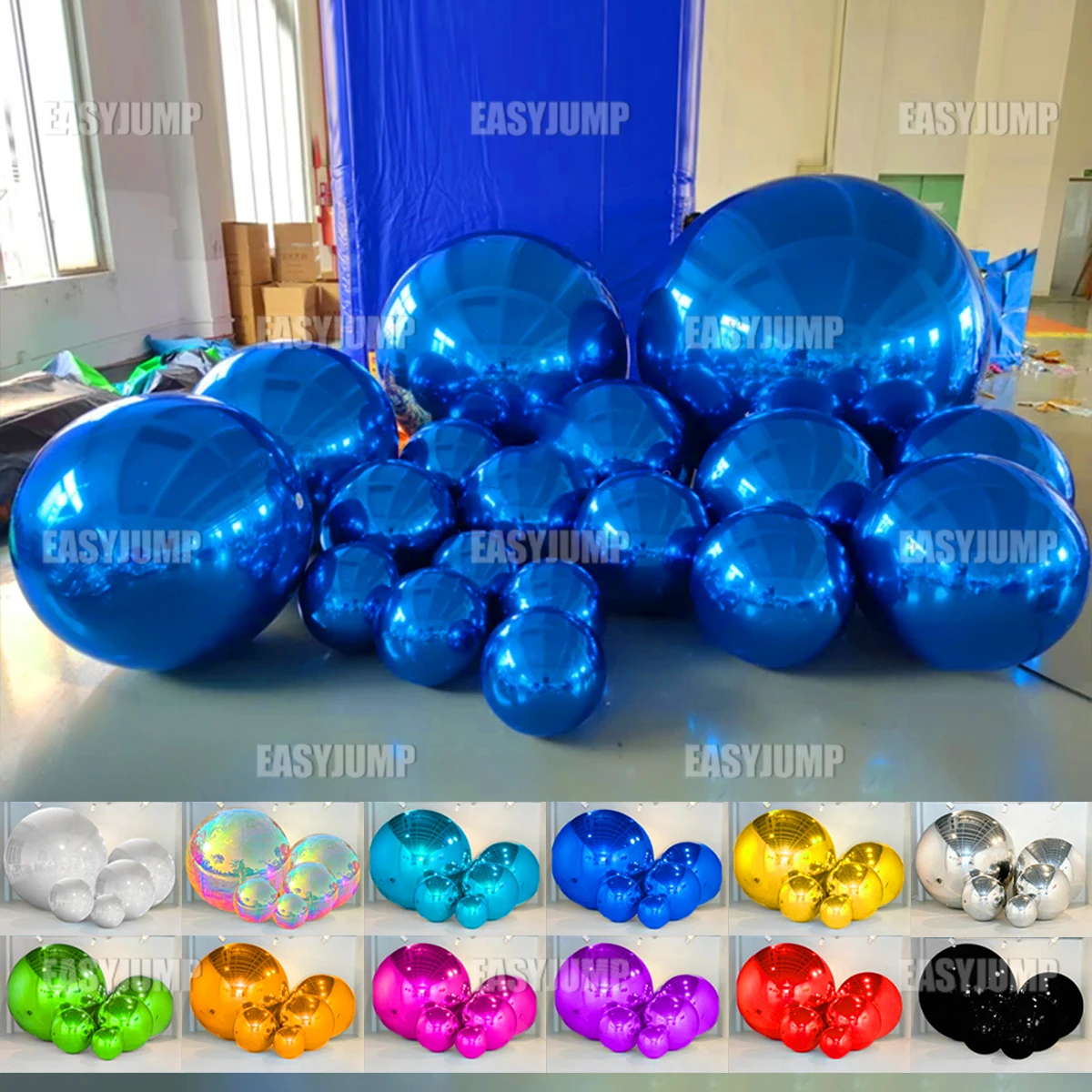 

Blue Big Shiny Balls Inflatables Wedding Stage Christmas Party Decor Reusable Big Bubble Balloon Reflective PVC Mirror Sphere