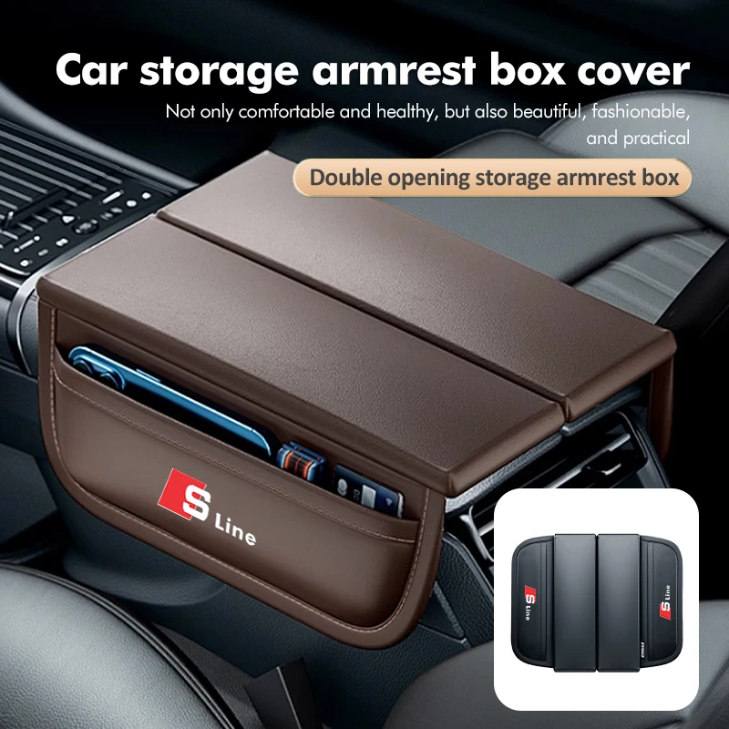 Car Armrest Box Pad Elbow Rest Cushion With Storage Pocket For Audi A1 A3 A4 B6 B8 B9 A3 A5 A6 A7 A8 Q2 Q7 Q3 Q5 R8 TT 