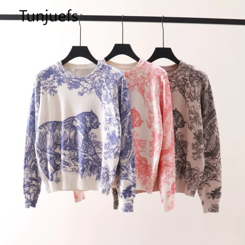 

Fashion Women Blouse Sweater Cute Winter Clothes Long Sleeve Sweaters Y2k Pullover Knitwears Wool Knitted Tops Cartoon Print New