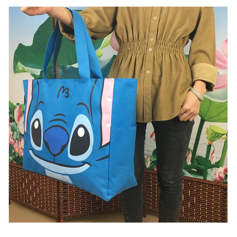 Disney Stitch Thick Canvas Female Shoulder Bag Cute Cartoon Zipper Travel Handbag Large Waterproof Tote for Women Shopping Bags