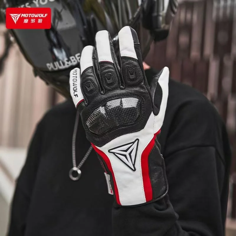 

Genuine Leather & Carbon Fiber Motorcycle Gloves - All-Season Protection for Bikers & Motocross Enthusiasts Winter Warmth Glove