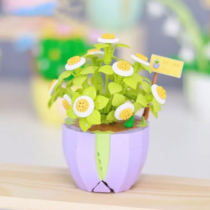 

2081 Daisy flower bricks Desktop Decoration Block Flower Bonsai Blocks Birthday Gifts Toys