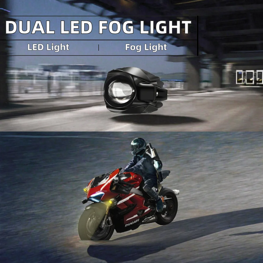 Motorcycle Lighting Accessories High/Low Beam White LED External Spotlight Dual Color Fog Lamp Auxiliary 2 Lens Replacement 12