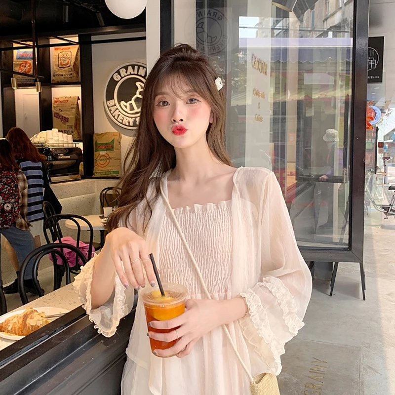 

Summer Women's Shawl Ultra-Fairy Thin Chiffon Sunscreen Cardigan Outerwear Top Versatile Match Skirts Fashionable And Practical