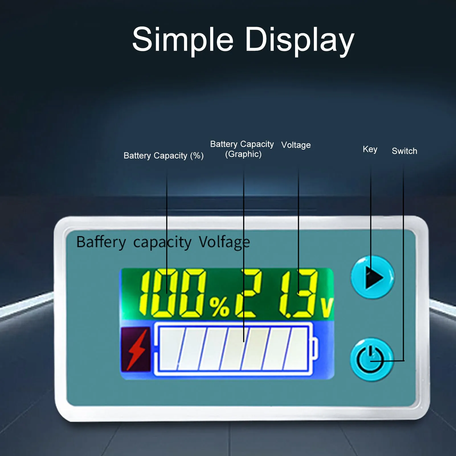 Indicador de bateria digital, LCD, testador de tensão de capacidade para motocicleta, ácido, Li Ion Baterias, 10-100V