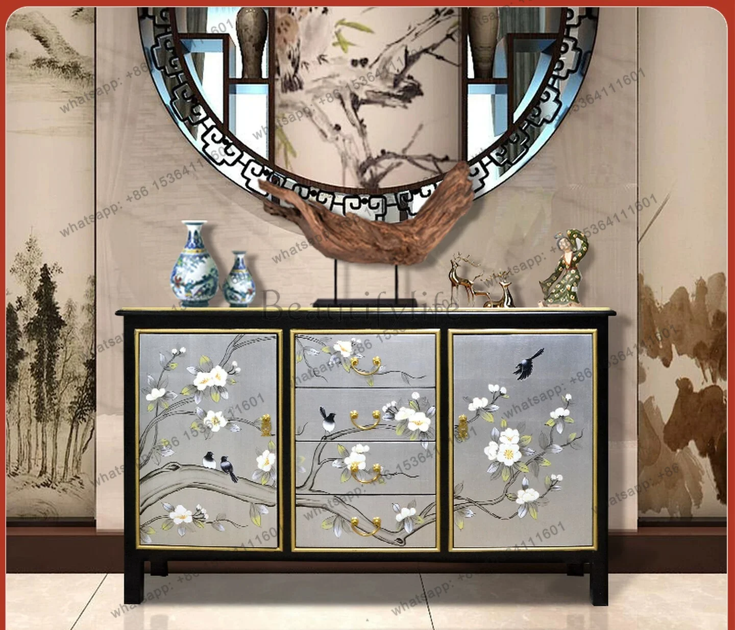New Chinese-style dining cabinet villa entrance light luxury porch screen partition decorative cabinet