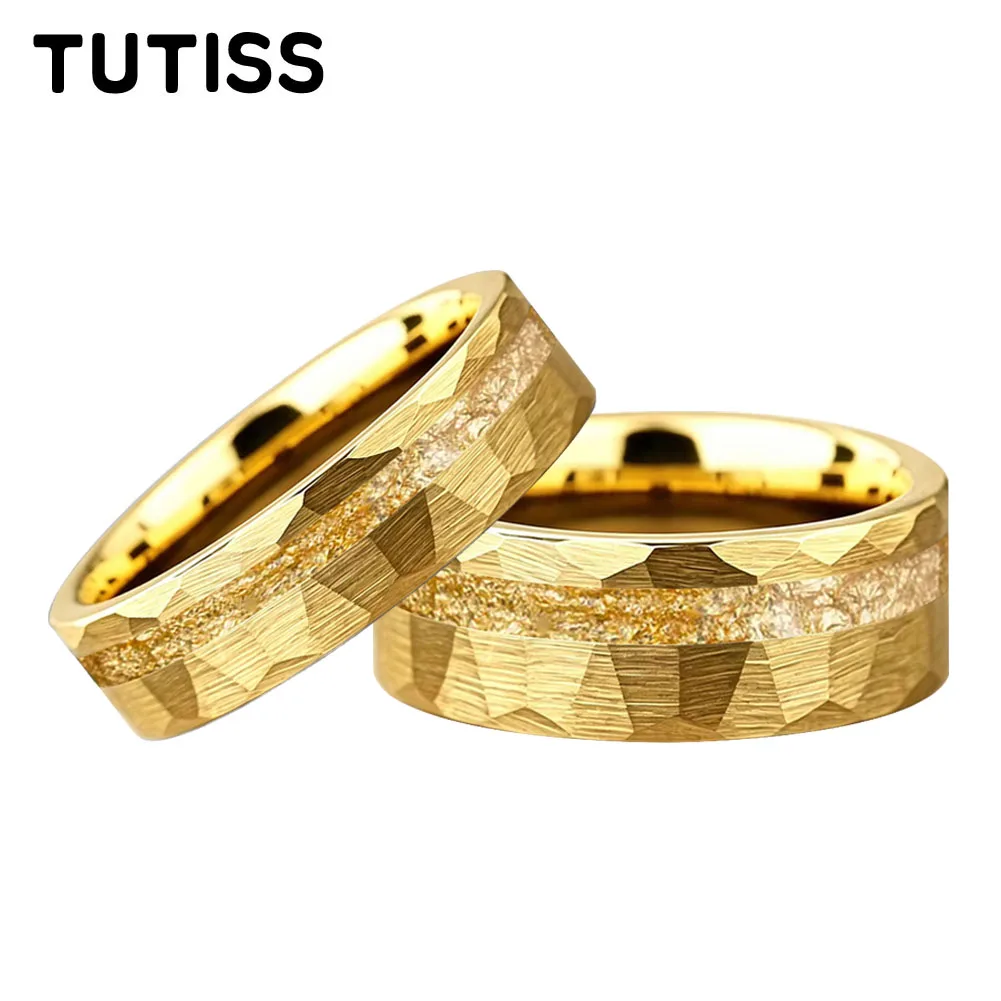 tutiss-6-8mm-ハンマードオフセットグルーブ金箔象嵌タングステンカーバイドリング、傷防止快適フィット婚約指輪-プロミスリング