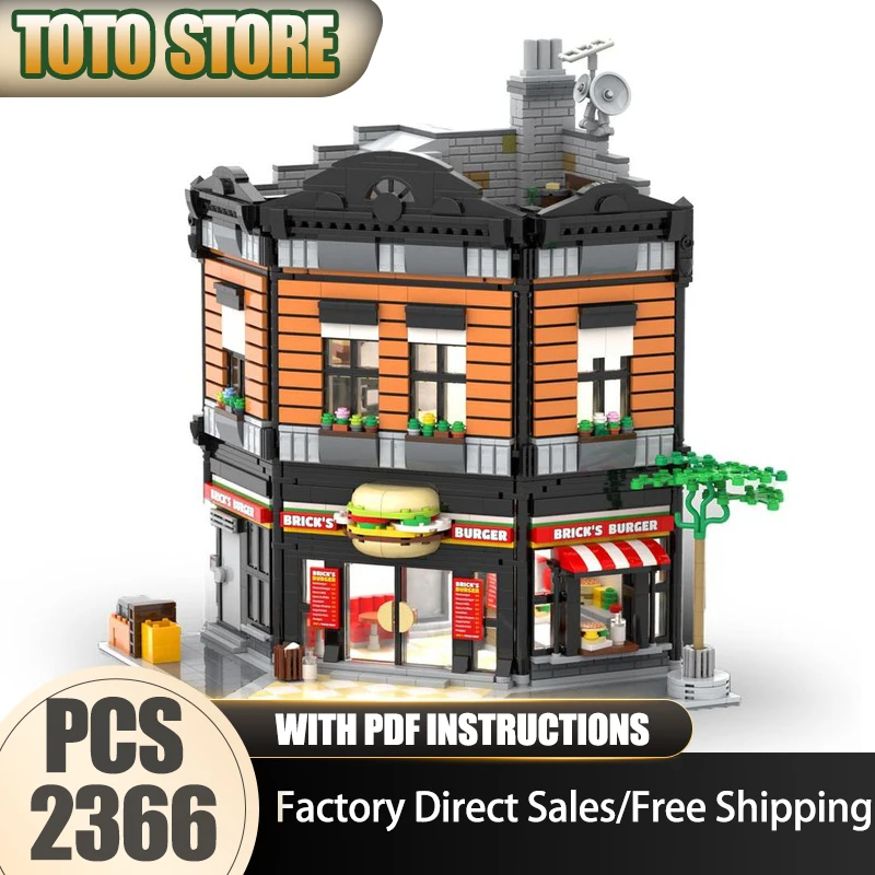 

City Street View Moc Building Bricks Burger Restaurant Model Technology Modular Block Toy DIY Assembly Christmas Set Gifts