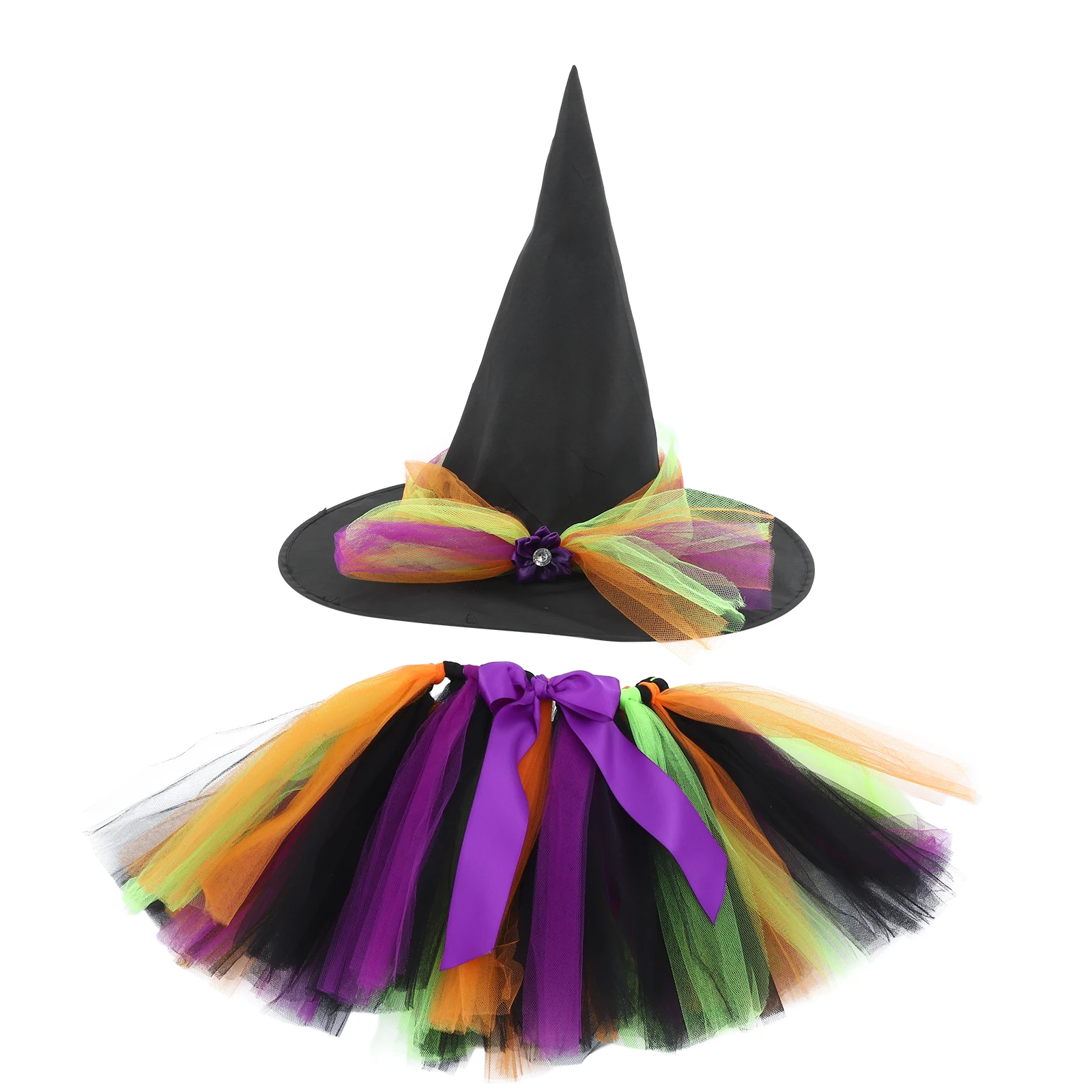 Jupe de sorcière pour enfants, Costume de fête d'anniversaire d'halloween, chapeau pour tout-petits et adultes
