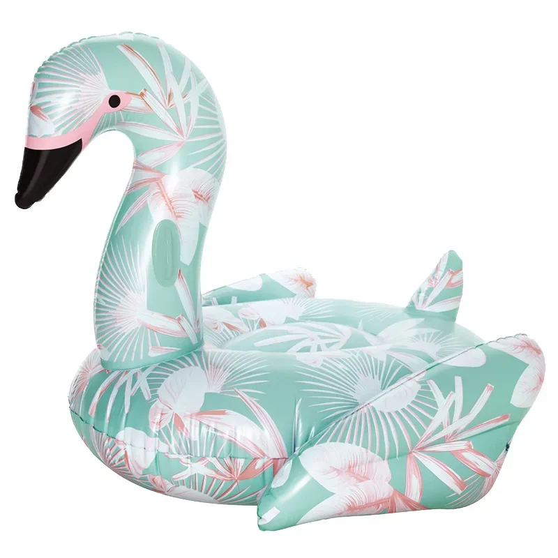 Giant Flower Print Swan Inflatable Float For Adult Pool Party Toys Green Flamingo Ride-On Air Mattress Swimming Ring boia