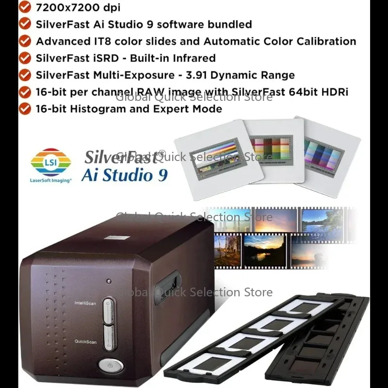 Plustek OpticFilm 8200i Ai Film Scanner -Converts 35mm Film & Slide into Digital, Bundle SilverFast Ai Studio 9 + QuickScan Plus