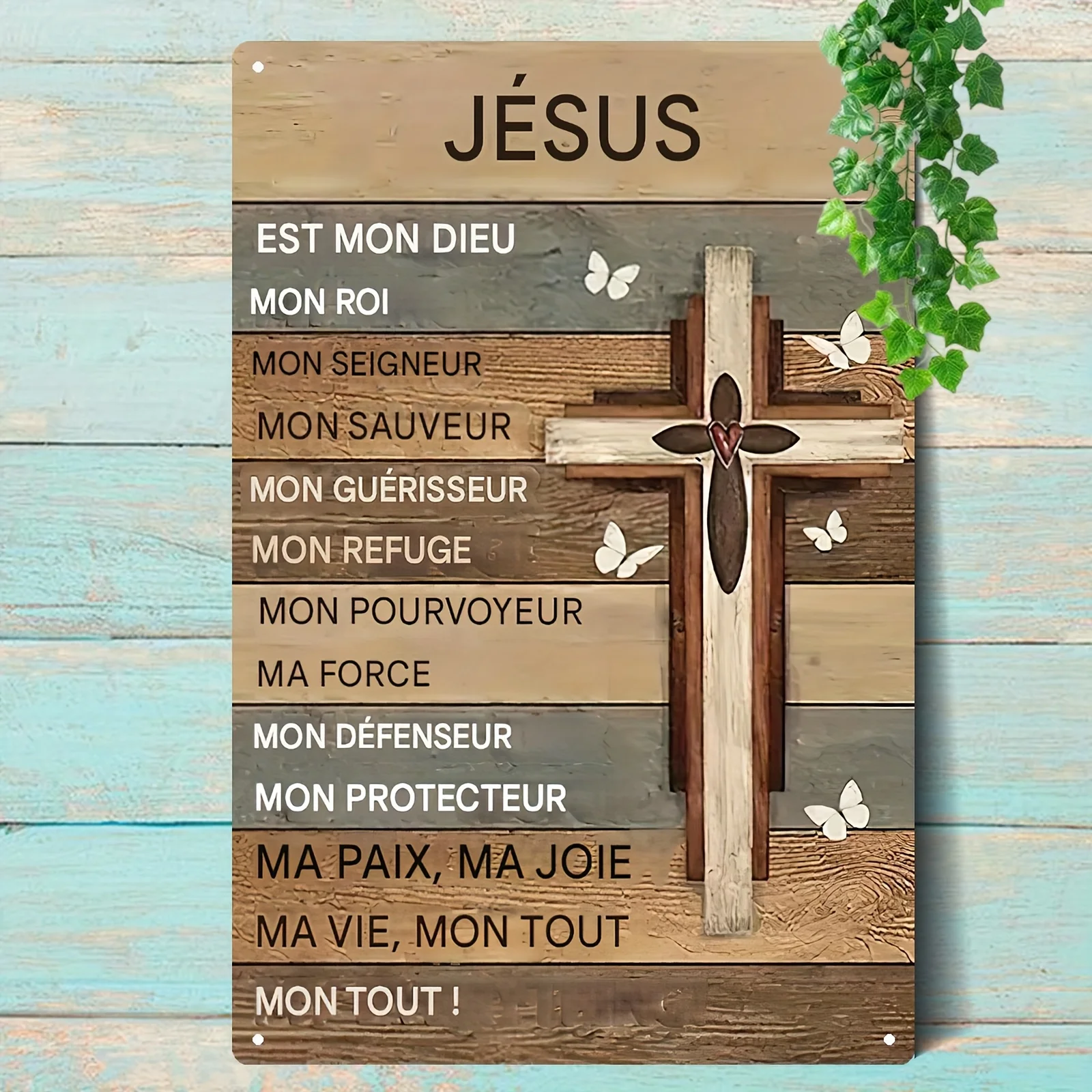 Jesus My Savior and Lord Religious Wall Plaque - Heavy-Duty Iron Christian Decor with Cross, Large   - French Religious Decla