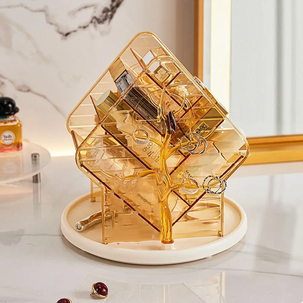 

Large Capacity Rotable Jewelry Storage Box Advanced Sense Multifunction Cosmetics Storage Boxes Transparent Plastic