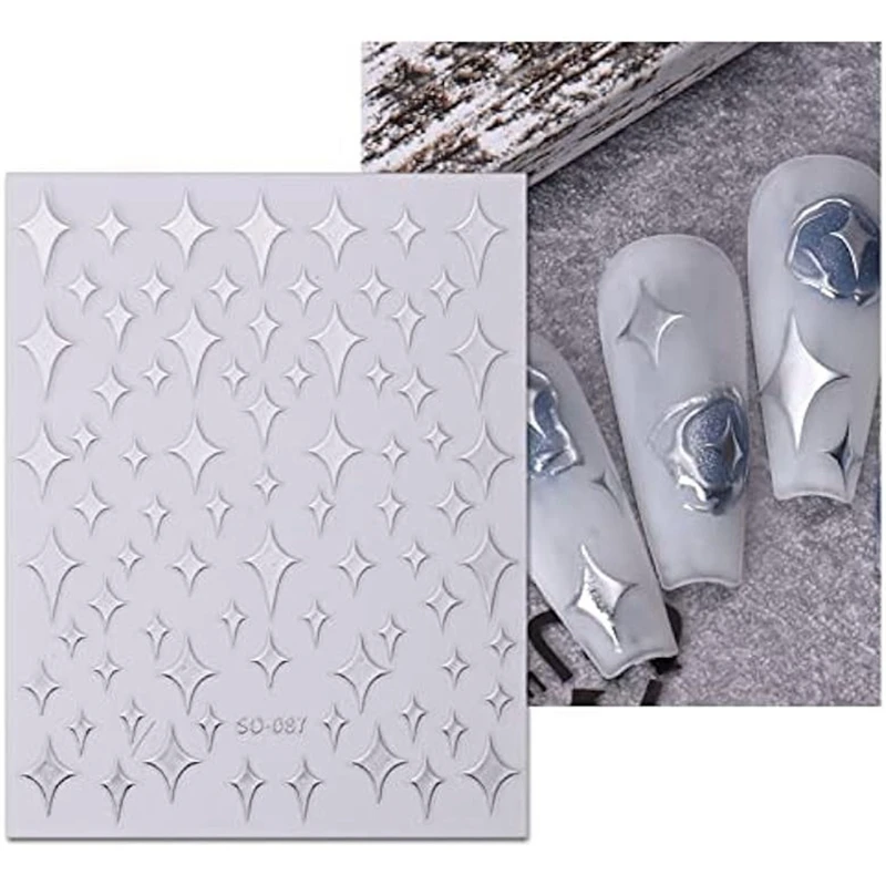 Pegatinas de estrellas de colores para uñas, calcomanías autoadhesivas plateadas, suministros para uñas, accesorios de decoración de diseño de uñas, 9 piezas