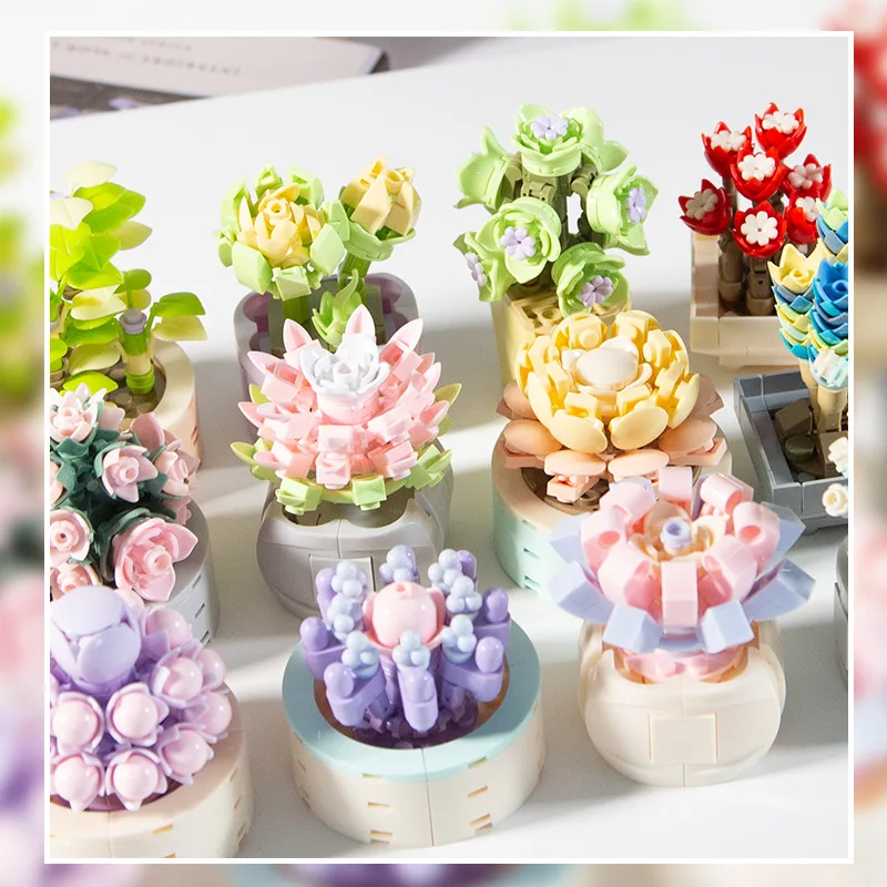 Bouquet Moc Block Flower Succulents Potted Building Blocks FIT for 10309 Romantic Kit Assembly Bricks Toys For Kids Girls Gift