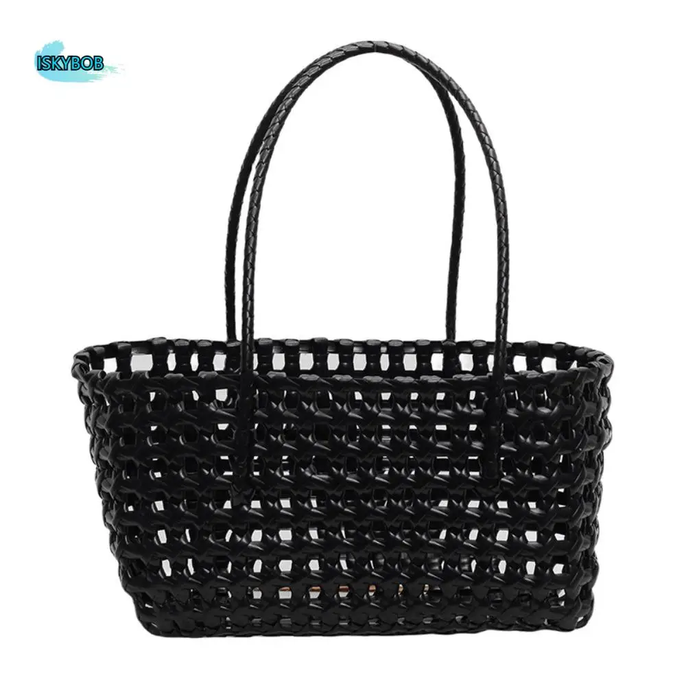 

Plastic Hollow Weave Bag Countryside Style Bohemian Style Vegetable Basket Bag Large Capacity Bucket Bag Woman PVC Handbag