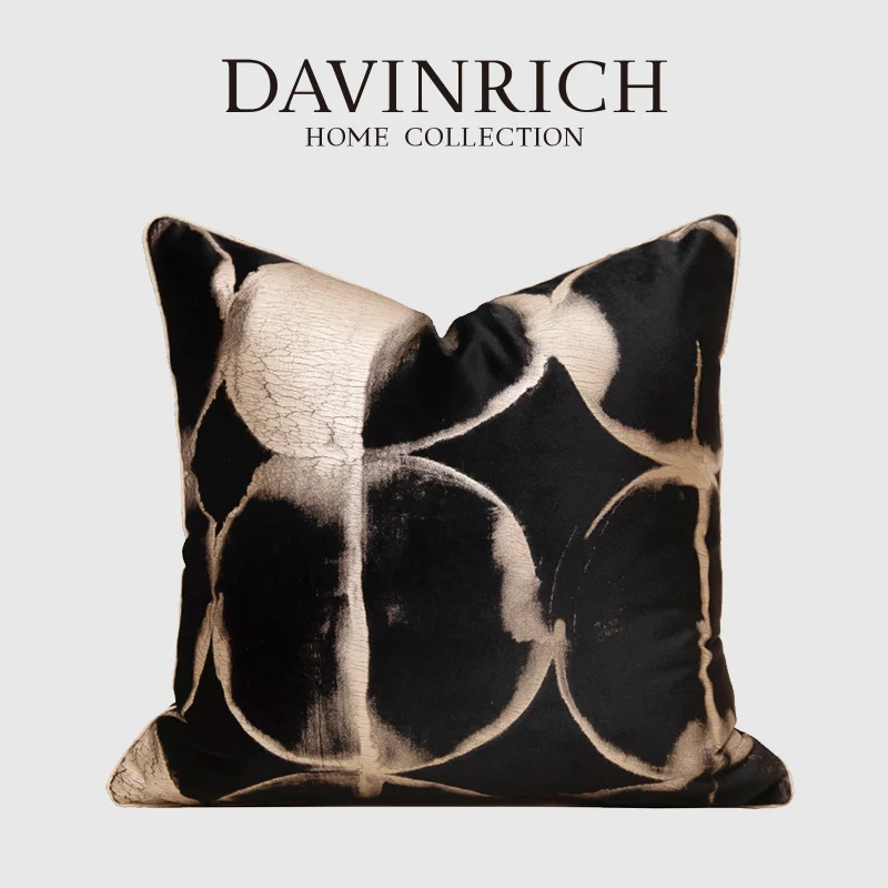 DAVINRICH Metallic Blak Gold Bronze Geometric Cushion Cover Modern Urban Classics Collection Throw Pillow Case For Sofa Armchair