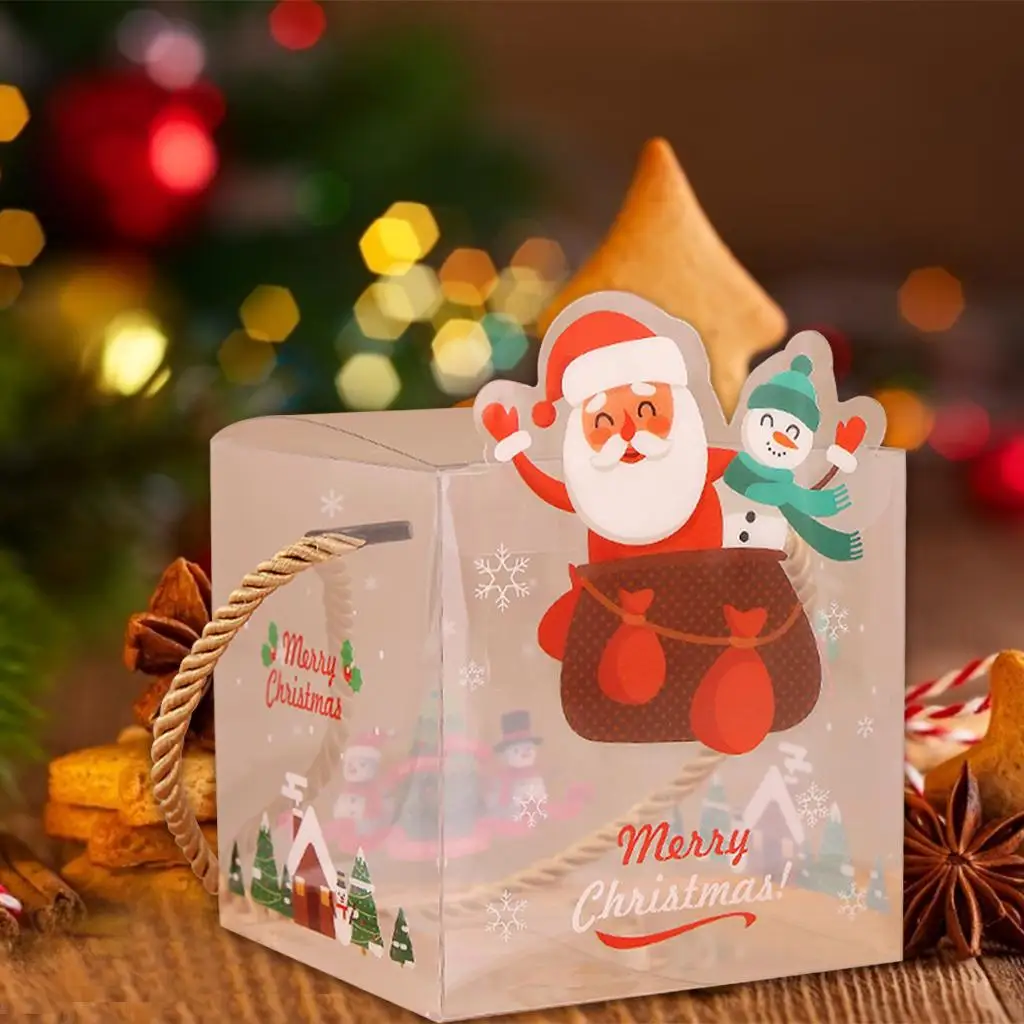 Portable Gift Box Containers Sweets PVC Cartoon Santa Treats Snowflake Crisp Decorative Square Handheld for