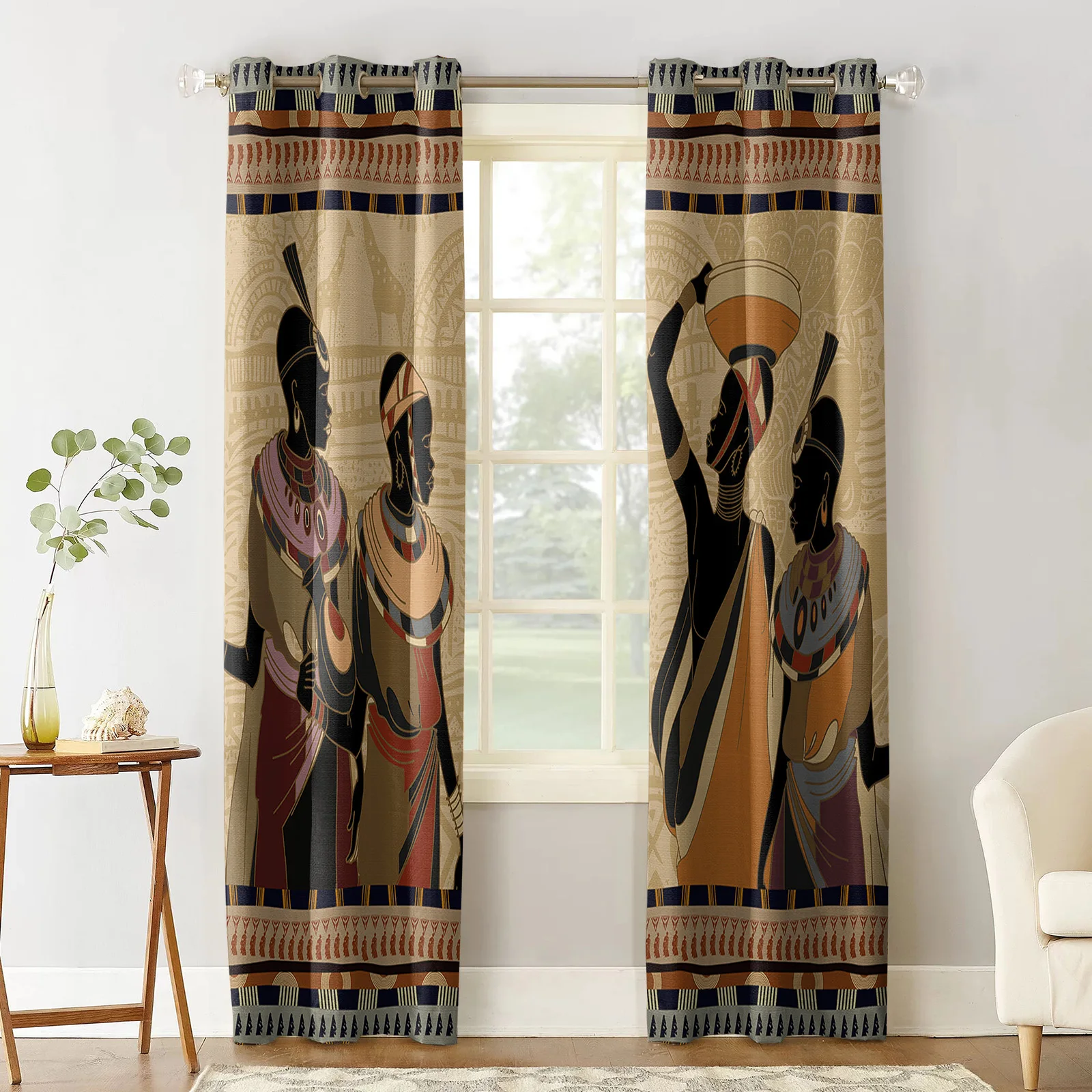 Ethnic Style African Women Black Folk Costume Curtain Living Room Window Panels Bedroom Kitchen Drapes Home Decor Window Curtain