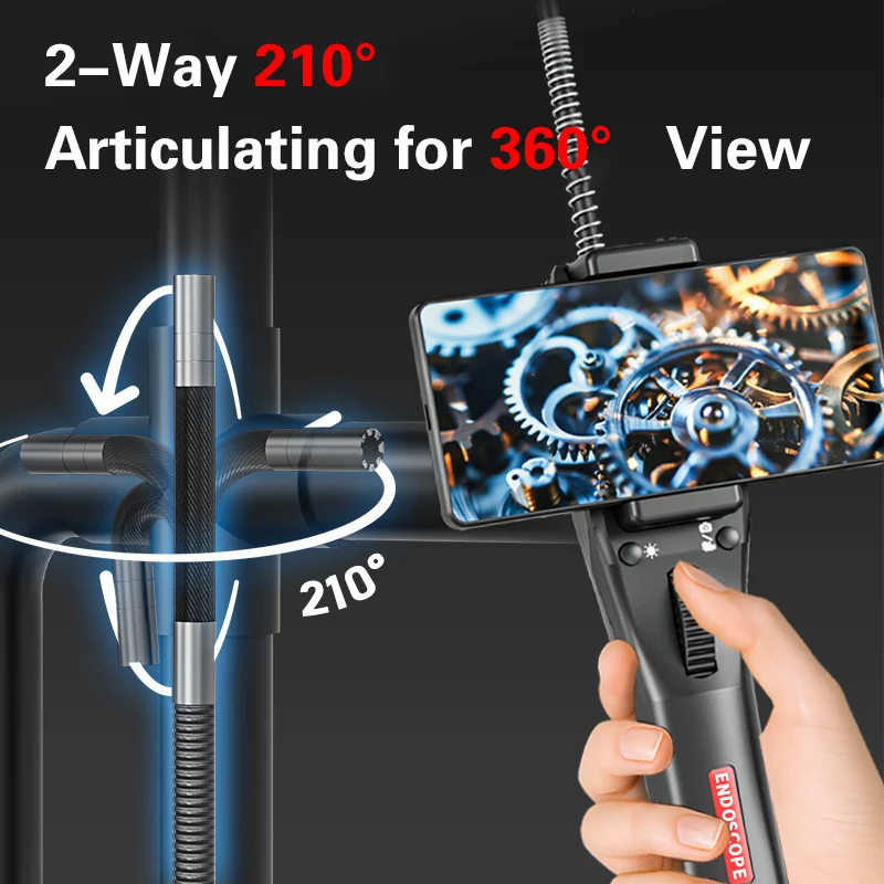 กล้องส่องตรวจแบบข้อต่อหมุนได้ 360 องศา °   กล้องส่องตรวจภายในแบบมีข้อต่อพร้อมไฟ LED 6 ดวงสำหรับ Android/IOS