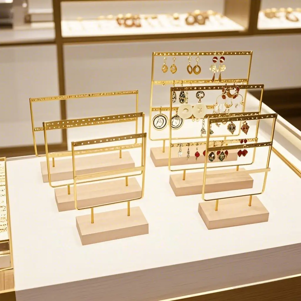 Earring Holder for Hanging Earrings Earring Stand Tree Display Stand Ear Stud Holder Jewelry Tower with Wooden Tray Dish