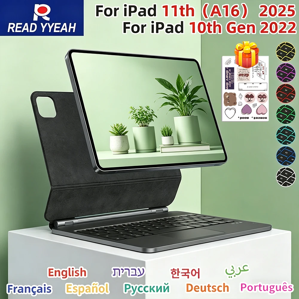 Slim Backlit Wireless Keyboard Case Trackpad Magnetic Floating For iPad 11th A16 10th Air 4 5 6 Pro 11 13 M4 12.9 Office Folio