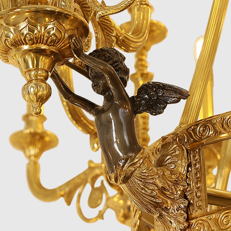 French Rococo Luxury Villa Living Room Brass Large Chandelier Creative Angel Design Duplex Lobby Pendant Light
