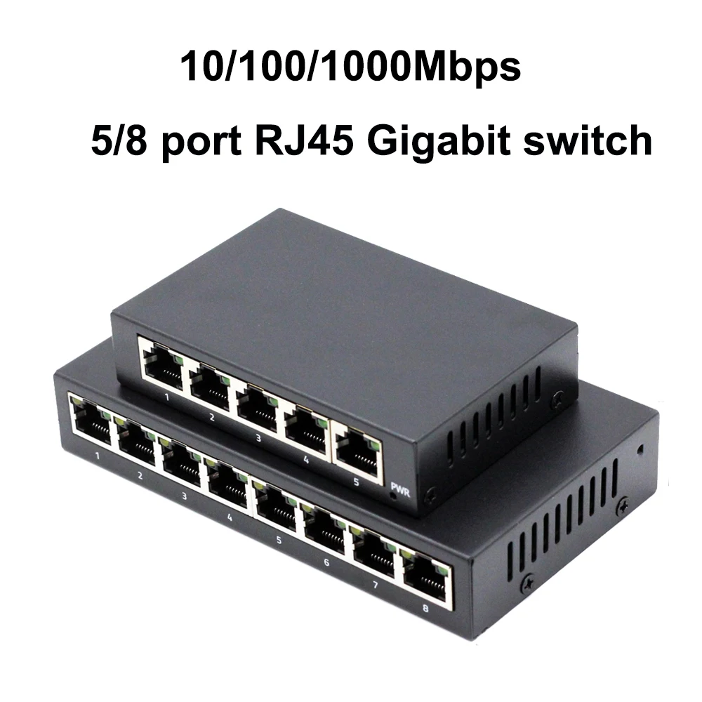 5/8 Port RJ45 Gigabit Switch 10/100/1000Mbps Desktop Ethernet LAN Splitter Metal Shell Plug and Play Network Hub for Camera PC