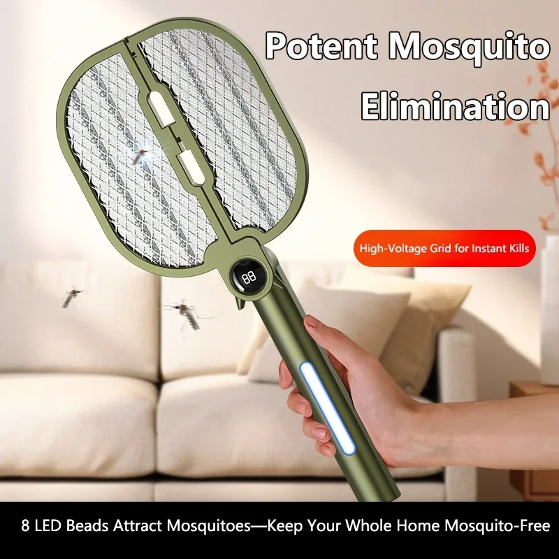 2-in-1 Foldable Electric Mosquito Racket Killer Lamp USB Rechargeable Fly Swatter Insect Trap Portable for Home Outdoor Camping